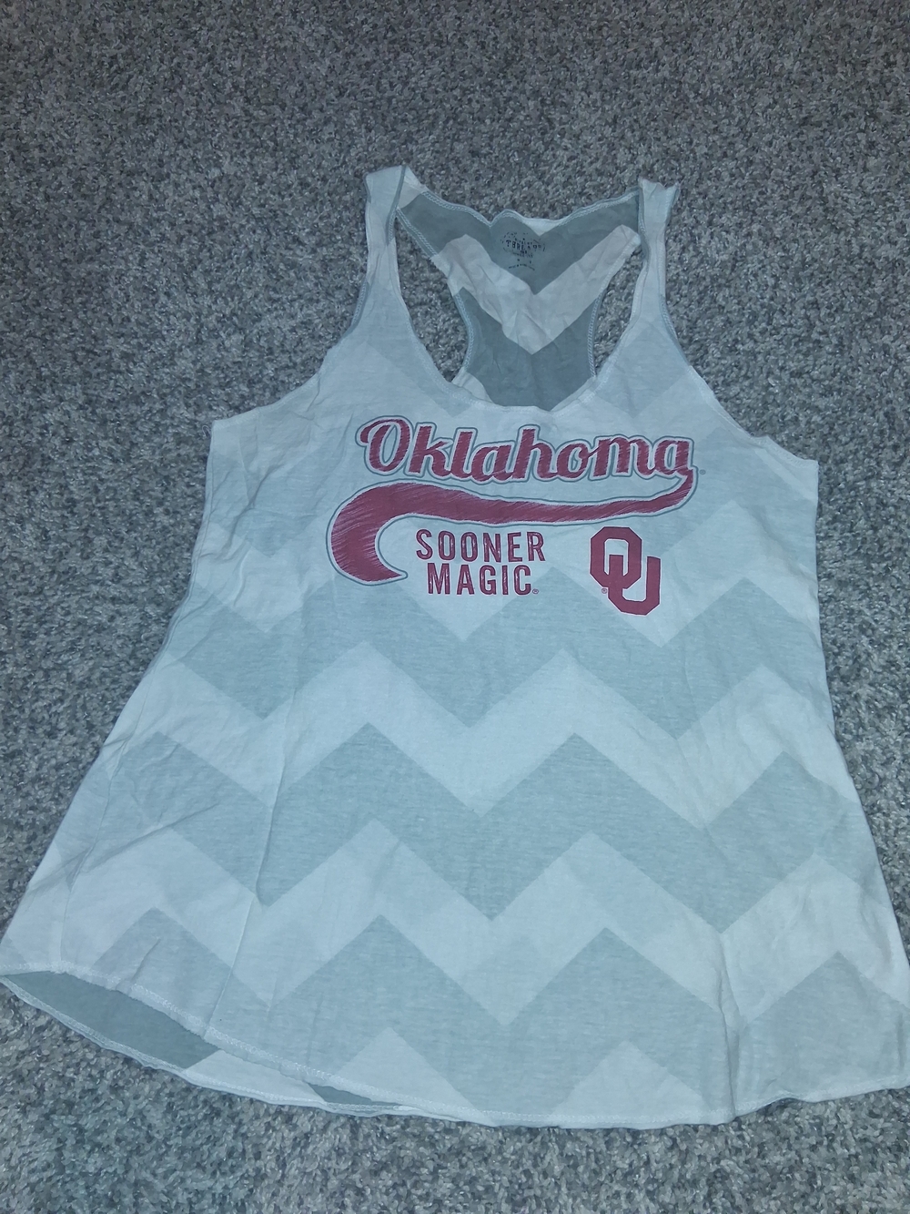 Oklahoma Sooner Magic White Chevron Racerback Tank